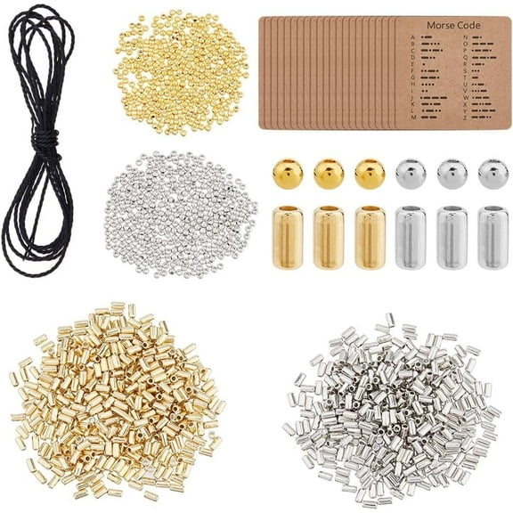 2016Pcs DIY Morse Code Bracelet Bead Kit 4 Styles 2000Pcs Plastic Bead Bulk 4.36 Yards Waxed Cotton Cord 16Pcs Code Decoding Card Adjustable Bracelets Necklaces Kit