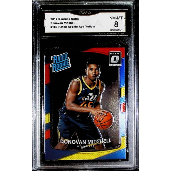 2017-18 Donruss Optic Rated Rookie Red Yellow #188 Donovan Mitchell RC Rookie Card Utah Jazz Graded NM-MT GMA 8