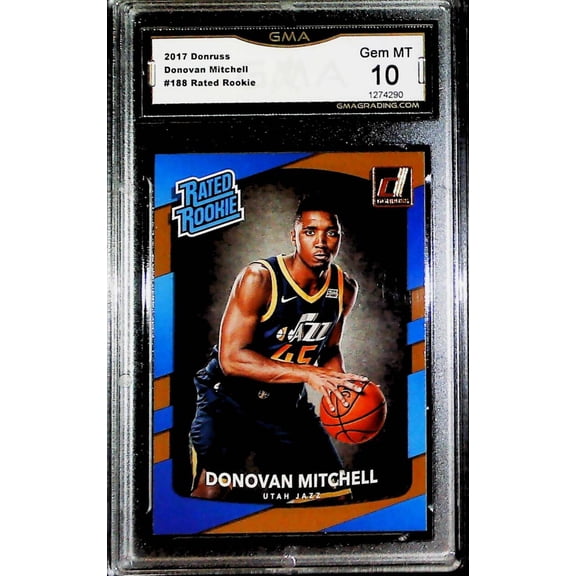 2017-18 Donruss Rated Rookie #188 Donovan Mitchell RC Rookie Card Utah Jazz Graded GEM MINT GMA 10 Official NBA