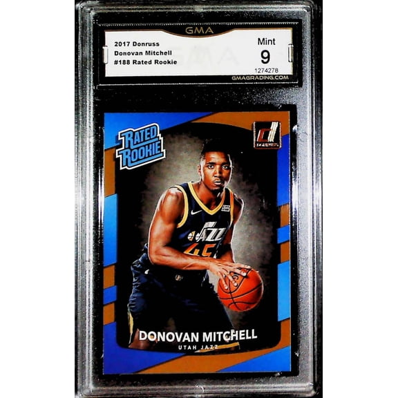 2017-18 Donruss Rated Rookie #188 Donovan Mitchell RC Rookie Card Utah Jazz Graded MINT GMA 9 Official NBA