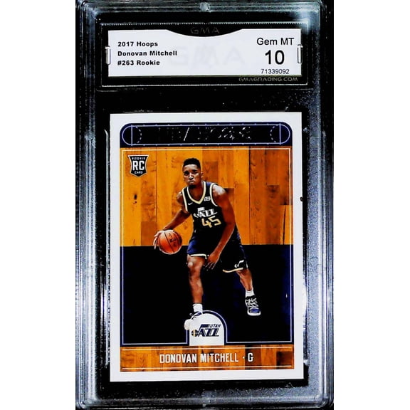 2017-18 NBA Hoops #263 Donovan Mitchell RC Rookie Card Utah Jazz Graded GEM MINT GMA 10 Official NBA Basketball Trading