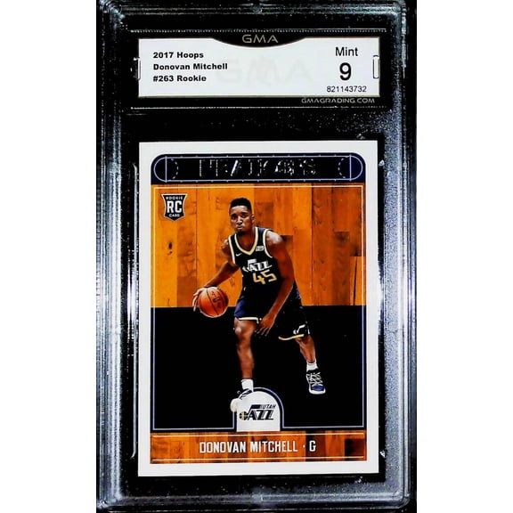 2017-18 NBA Hoops #263 Donovan Mitchell RC Rookie Card Utah Jazz Graded MINT GMA 9 Official NBA Basketball Trading