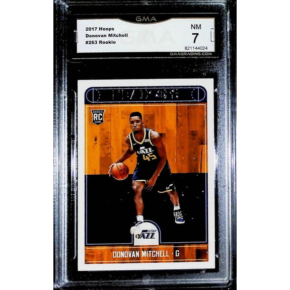2017-18 NBA Hoops #263 Donovan Mitchell RC Rookie Card Utah Jazz Graded Near Mint GMA 7 Official NBA Basketball Trading