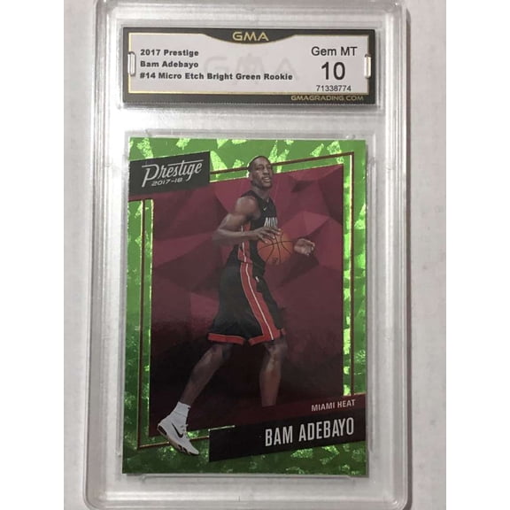 2017-18 Prestige Micro Etch Bright Green #14 Bam Adebayo RC Rookie Miami Heat GMA 10 Basketball Panini Trading Card (Serial Number May Vary)