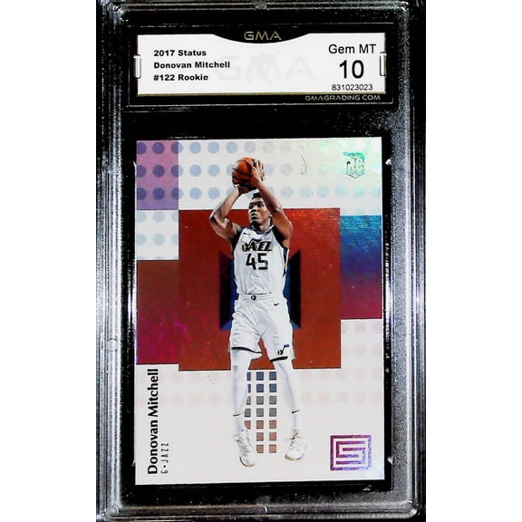 2017-18 Status #122 Donovan Mitchell RC Rookie Card Utah Jazz Graded GEM MINT GMA 10 Official NBA Basketball Trading