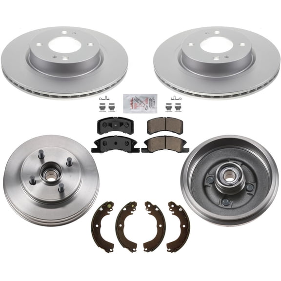2017-2023 for Mitsubishi for Mirage Rotor Kit with Drum Brake: Front Disc Rotors, Ceramic Pads, Balanced Drums - D3EA Certified