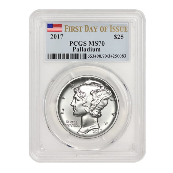 2017 $25 Palladium Eagle PCGS MS70 First Day of Issue Flag Label U.S. Mint Coin