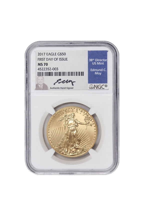 2017 $50 Gold Eagle NGC MS70 First Day of Issue Moy Label U.S. Mint Coin