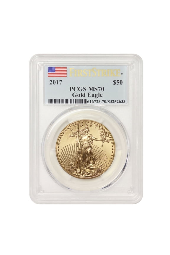 2017 $50 Gold Eagle PCGS MS70 First Strike Flag Label U.S. Mint Coin