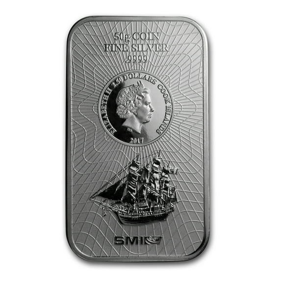 2017 50 gram Silver Cook Islands Bounty Coin Bar (.9999 Fine)