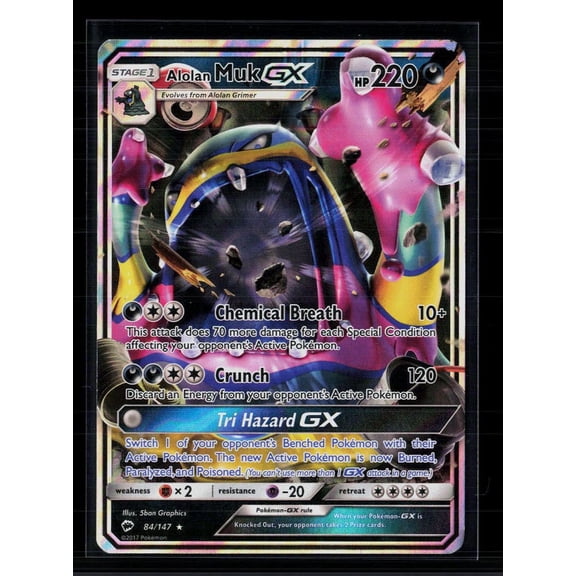 2017 Burning Shadows Alolan Muk GX Holo Rare #84/147 Pokemon Trading Card English Lightly Played