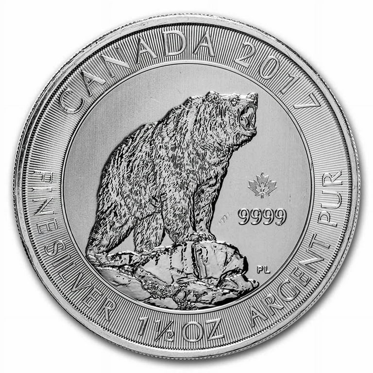 2017 Canada 1.5 oz Silver $8 Grizzly Bear BU (Abrasions) - Walmart.com