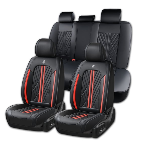 2017 Car Seat Cover for HONDA CIVIC , Wear-Resistant Faux Leather 5 Seats Full Set Anti-Slip Lining Refresh Car Interior, Red Edge Car Seat Covers, 4-Door Sedans Only, Protect Car Seats