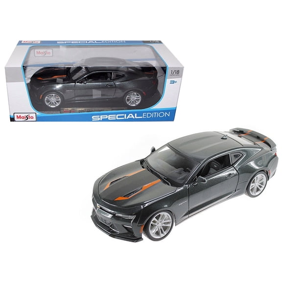 2017 Chevrolet Camaro SS Gray Met. w/ Orange Stripes "50th Anniversary" "Special Edition" 1/18 Diecast Model Car by Maisto