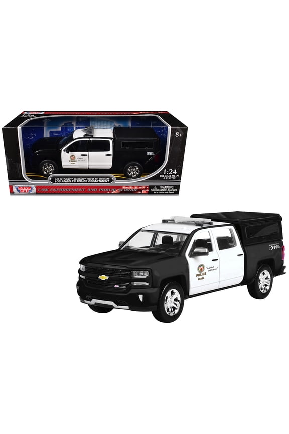 2017 Chevrolet Silverado 1500 LT Z71 Crew Cab Pickup Truck "LAPD" Black and White 1/27 Diecast Model Car by Motormax