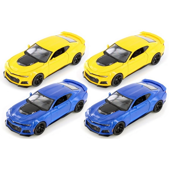 2017 Chevy Camaro ZL1 Hardtop, Blue & Yellow - Showcasts 37512 - 1/24 Scale Set of 4 Model Toy Cars