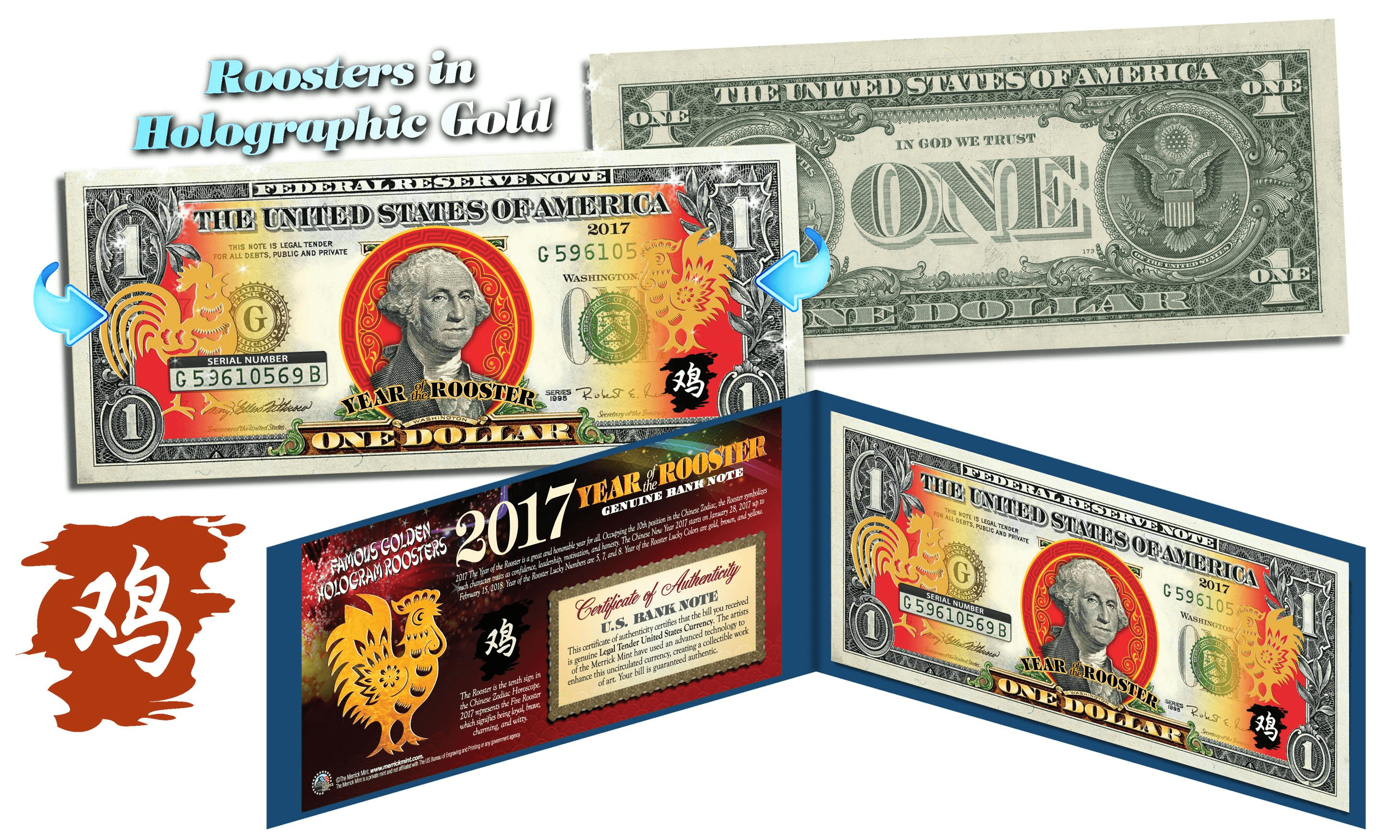 Official Chinese New Year Lucky Dollar Money: Real 1.0 USD with