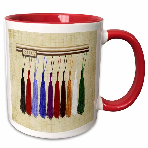 3drose, 2017, Colorful Tassels on Graph Paper, 11oz Two-tone Red Mug
