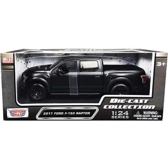 2017 Ford F-150 Raptor Pickup Truck with Sunroof Matt Black Die-Cast Collection Series 1/24 Diecast Model Car by Motormax