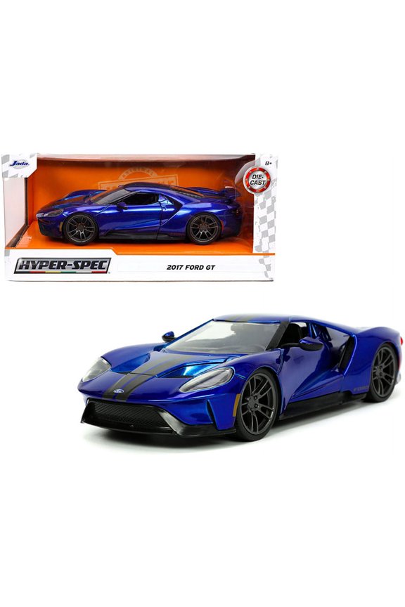 2017 Ford GT Candy Blue with Gray Stripes Hyper-Spec Series 1/24 Diecast Model Car by Jada