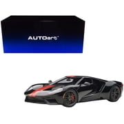 2017 Ford GT Shadow Black with Orange Stripes 1 18 Model Car by Autoart