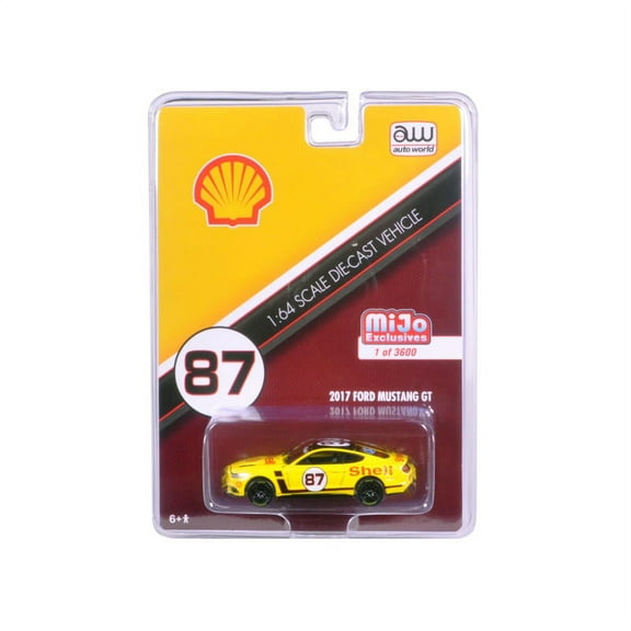 2017 Ford Mustang GT Shell Racing Yellow #87 Limited Edition to 3600pcs 1/64 Diecast Model Car by Autoworld