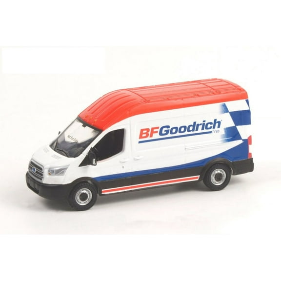 2017 Ford Transit LWB High Roof, White with Red and Blue - Greenlight 53040B 1/64 scale Diecast Car