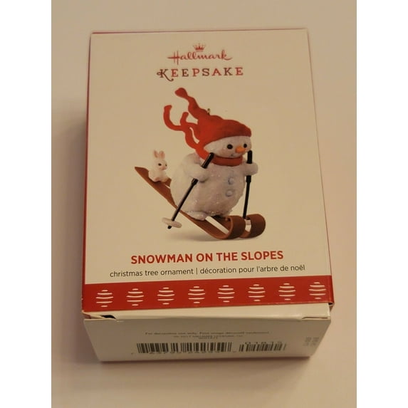 2017 Hallmark SNOWMAN ON THE SLOPES Ornament Skiing, Snowman & Bunny
