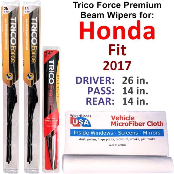 2017 Honda Fit Performance Beam Wipers (Set of 3) w/Rear Wiper