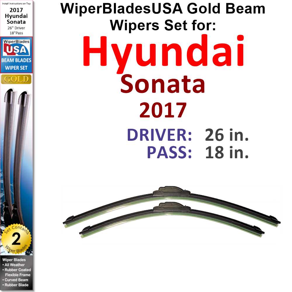 2017 Hyundai Sonata compatible Beam Wiper Blades Wipers WBUSA (Set of 2