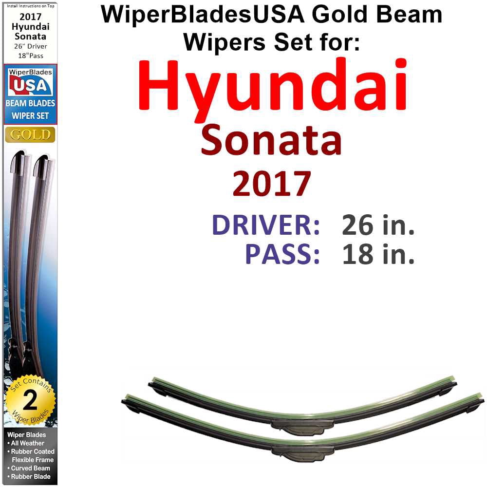 WiperBladesUSA 2017 Hyundai Sonata Compatible Beam Wiper Blades ...