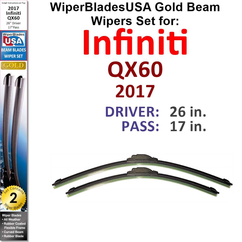 2017 Infiniti QX60 Compatible Beam Wiper Blades Wipers WBUSA (Set of 2