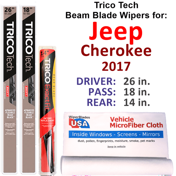 2017 Jeep Cherokee Beam Blade Wipers (Set of 3) w/Rear Wiper