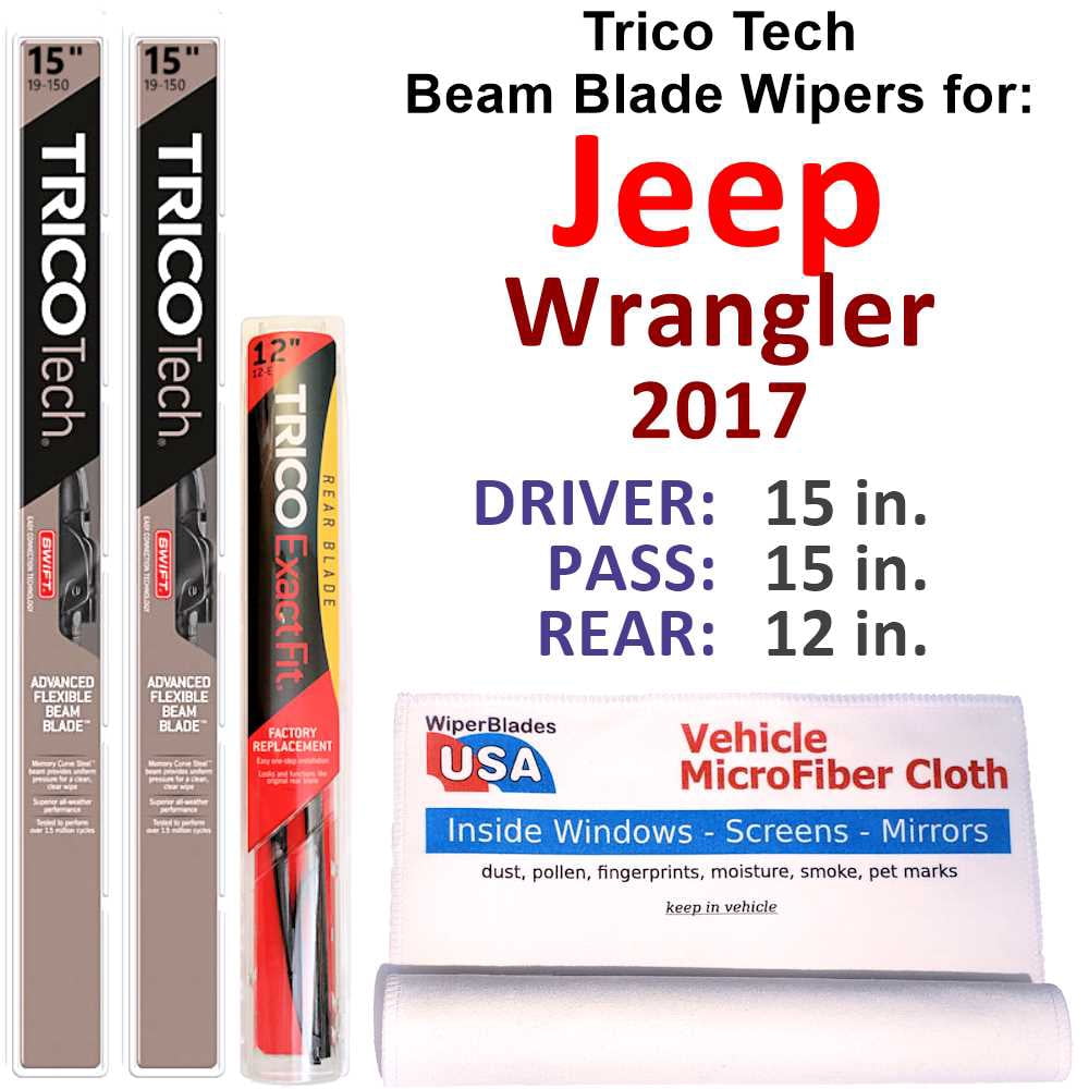 2017 Jeep Wrangler Beam Blade Wipers (Set of 3) w/Rear Wiper - Walmart.com
