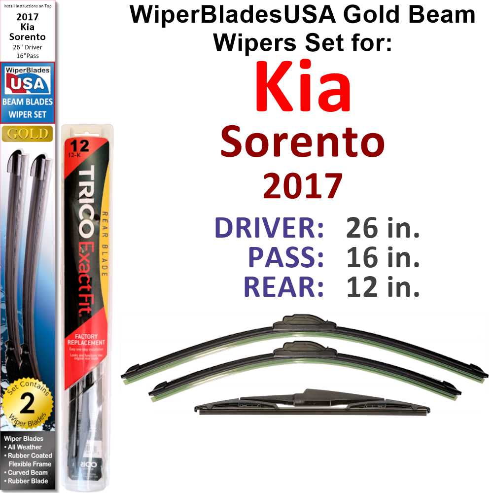 2017 Kia Sorento compatible Beam Wiper Blades Wipers WBUSA (Set of 3) w/Rear Wiper