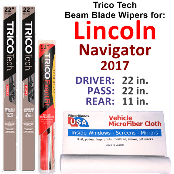2017 Lincoln Navigator Beam Blade Wipers (Set of 3) w/Rear Wiper