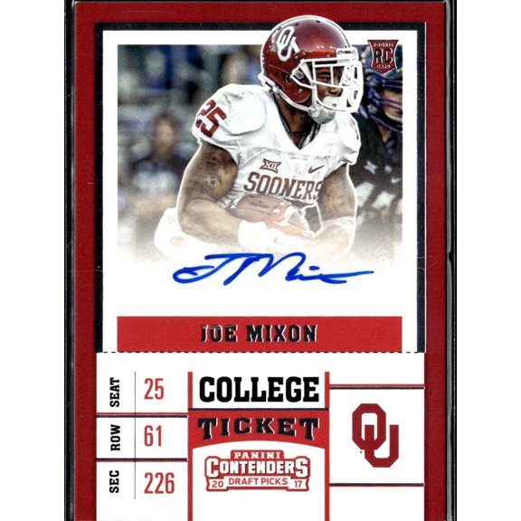 2017 Panini Contenders Draft Picks Joe Mixon #126 RC Oklahoma Sooners NCAA Autographed Football Trading Card