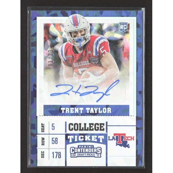 2017 Panini Contenders Draft Picks Trent Taylor #258 Blue Cracked Ice /23 RC