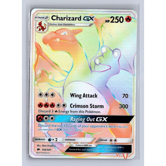 2017 Pokemon Burning Shadows Charizard GX Secret Rare FA HR Holo 150/147 English Trading Card