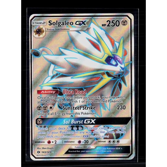 2017 Pokemon Sun & Moon Solgaleo GX Holo FA Ultra Rare #143/149 English Card