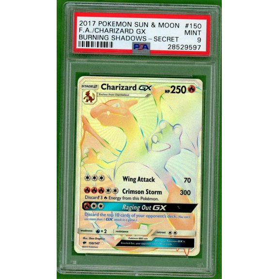 2017 Pokemon Sun and Moon Burning Shadows Secret Rare Charizard Gx #150 PSA 9