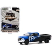 2017 RAM 3500 Laramie Dually Pickup Truck MOPAR Off-Road Edition Black and Blue Dually Drivers Series 4 1/64 Diecast Model Car by Greenlight