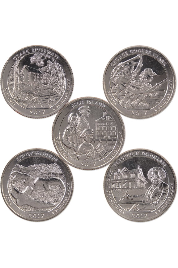2017 S National Park Quarter 5 Coin Set Uncirculated Mint State Clad 25c