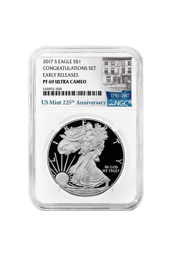 2017-S Proof $1 American Silver Eagle Congratulations Set NGC PF69UC 225th ER Label
