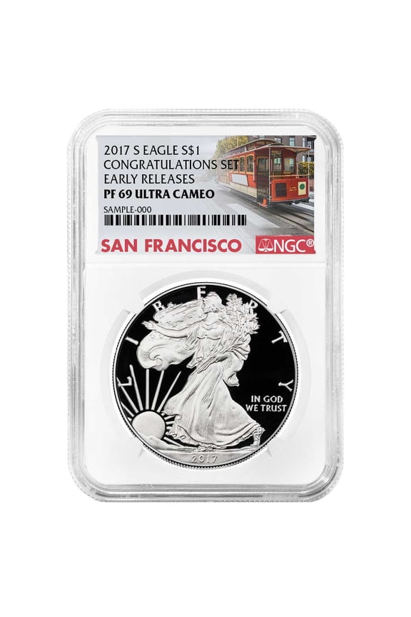 2017-S Proof $1 American Silver Eagle Congratulations Set NGC PF69UC Trolley ER Label