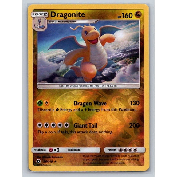 2017 SM Base Set Dragonite Reverse Holo Rare #96/149 English Pokmon TCG Card