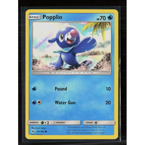 2017 Pokmon Sun & Moon Popplio Holo 39/149 English Very Good Trading Card