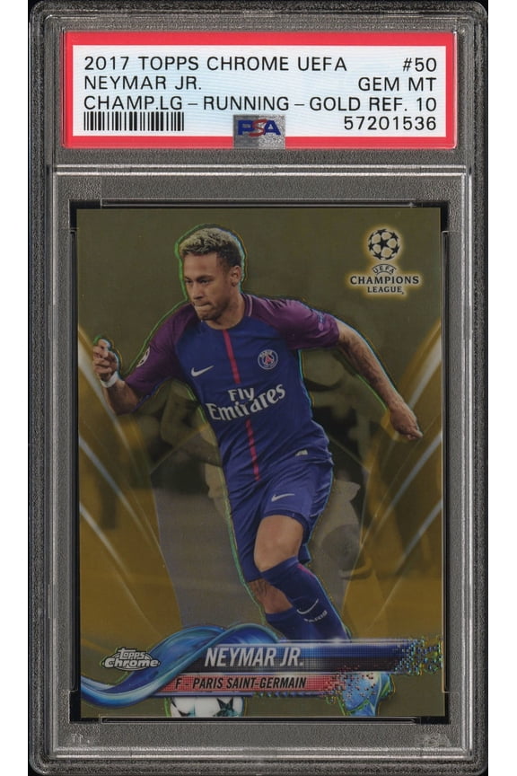 2017 Topps Chrome Uefa Champions League Neymar Jr. Running-Gold Refractor #50 PSA 10