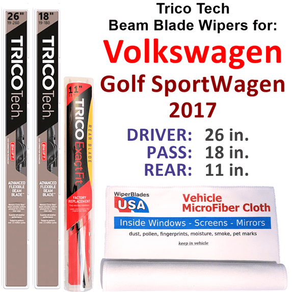 2017 Volkswagen Golf SportWagen Beam Blade Wipers (Set of 3) w/Rear Wiper