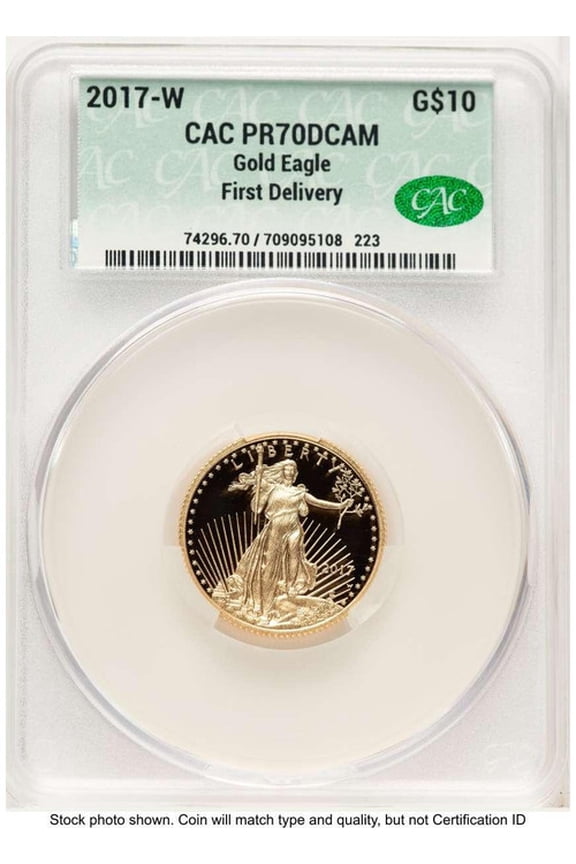 2017-W $10 1/4 oz American Gold Eagle Coin CACG MS70 - HAT520203190
